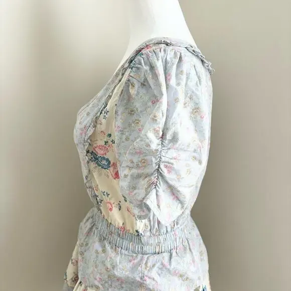 SALE! loveshackfancy - roth dress mini ruffled v-neck puff sleeves print floral - Picture 6 of 9